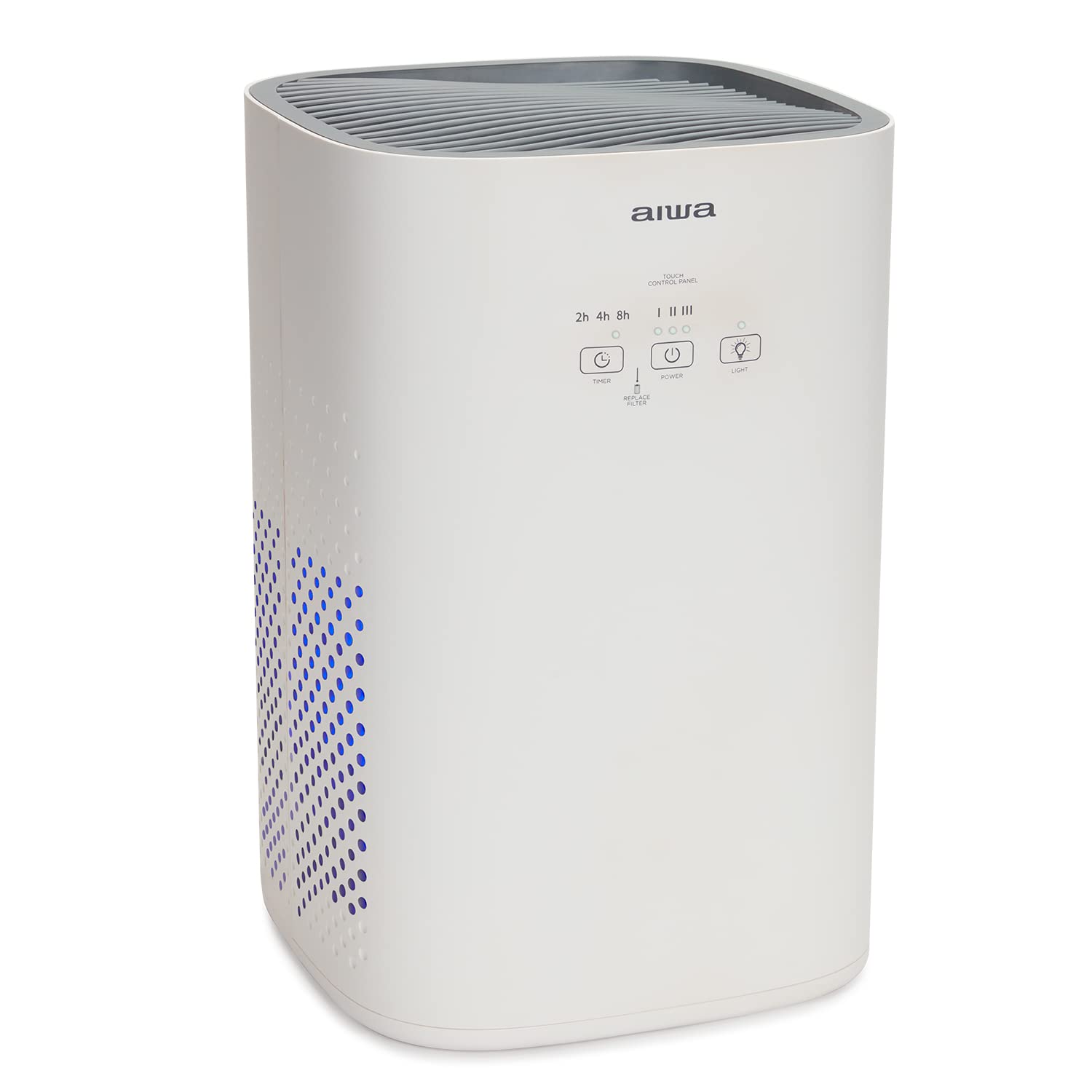 Aiwa PA-100: Purificador de Aire con Filtro H13 HEPA, Ionizador, Filtración 99,95%, Ultra Silencioso, Temporizador, 3 Velocidades de Ventilación, UV LED, 17 m², Control Táctil, Blanco
