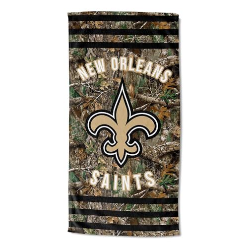 Image of Northwest NFL New Orleans Saints Unisex-Adult Beach Towel, 30 inch x 60 inch, Realtree Camo Stripes