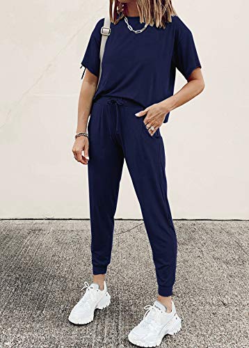 PRETTYGARDEN Women's Two Piece Sets 2025 Summer Spring Jogger Pants Travel Vacation Lounge Outfits Airplane Matching Clothes