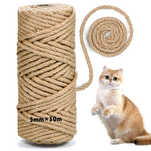 MDDK DY Corda in Sisal Naturale per Tiragraffi – Spago Robusto per Decorazioni e Accessori per Gatti, 5 mm x 30 m