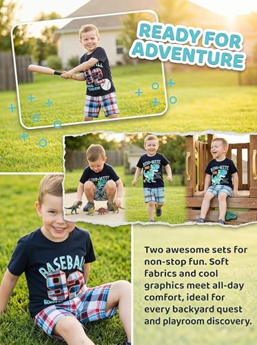 Image of Little Boys /Girls Shorts Clothes Set 2Pcs,1-8 Years (Navy Short-Baseball, 7-8 Years)