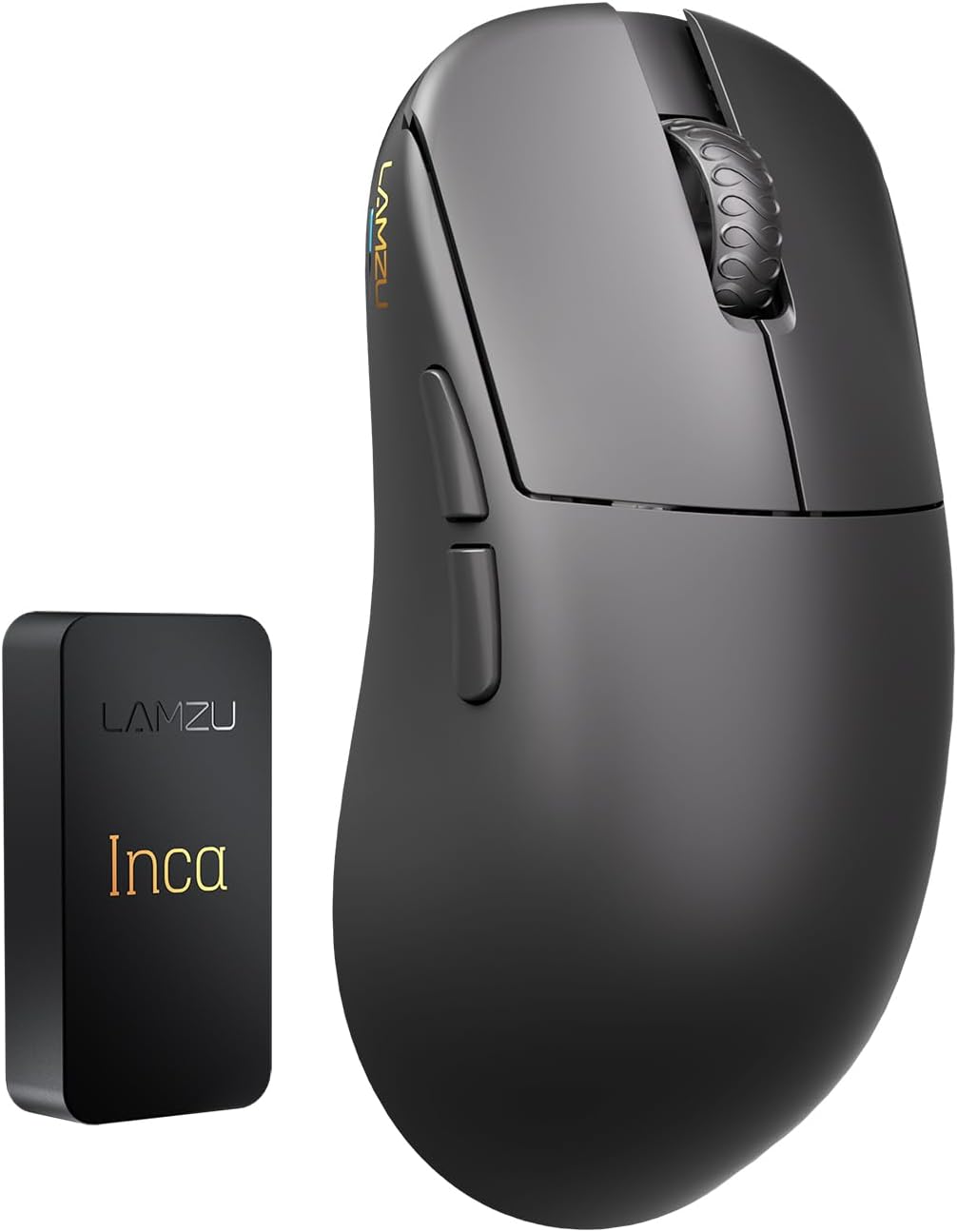 Lamzu Inca Gaming Mouse, 8K Polling Rate, Optical Switches, TTC Encoder, Paw3950 IC, Nordic 52840 MCU, Symmetrical High-Hump, Recommended for Claw-Grip Gamers, 8K Dongle Included (Black)