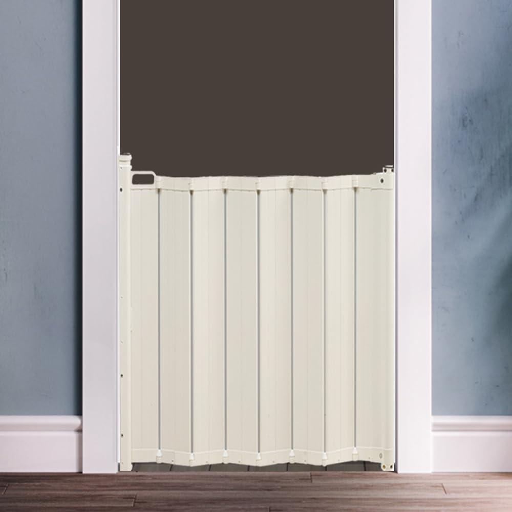 Safetots Automatisches Faltbares Einziehbares Babygitter, 55cm - 113.5cm, Schwarz, Faltbares Treppenschutzgitter, Einziehbares Sicherheitsgitter