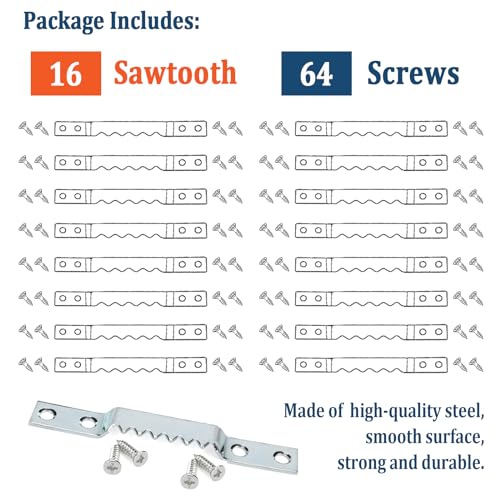 Image of Large Sawtooth Picture Hangers - Supports 150 lbs - 16 Pack Super Heavy Sawtooth Hangers with Screws, Perfect for Hanging Heavy Photos Frame Canvas Artwork Clock and Paintings