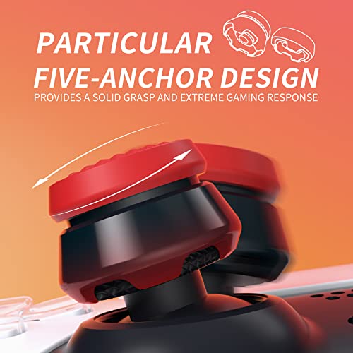 PlayVital Thumbs Pro ARMOR ps5コントローラーに対応用サムスティックエクステンダー、ps5コントローラーに対応用ジョイスティックキャップグリップ-2 つのハイレイズ＆2つのミッドレイズドーム【スカーレッド＆ブラック】