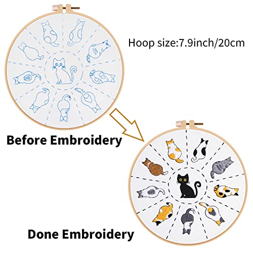 Image of Louise Maelys Cute Cat Embroidery Kit for Beginners DIY Gift Craft | Cross Stitch Kits with Cat Designs, Includes Pre-Printed Fabric, Embroidery Hoop, Threads, Needles and Guide. Needlepoint Kit