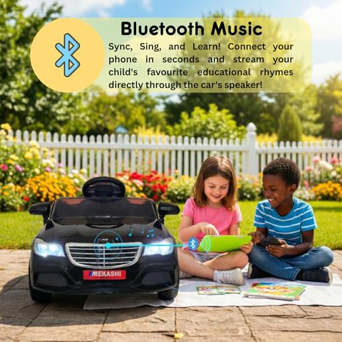 Image of MEKASHI Electric Ride-On Car for Kids 1-4 Years, 12V Battery, Remote Control, 3 Speed, LED Lights, Bluetooth, Black