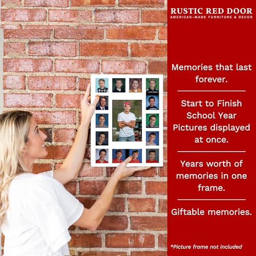 Image of Rustic Red Door Co. RRD Class of 2036 Photo Mat (11 x 14) - Photo Collage Picture Frames Mat for School Pictures School Picture Frame Pre-K to 12 Mat - No Frame White Photo Mat (15 Photos)