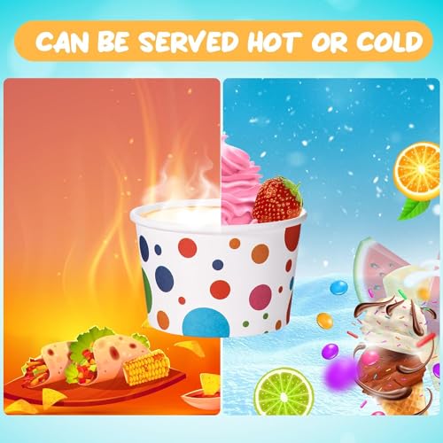 Image of Boao 100 Set 5 oz Ice Cream Cups with Spoons Disposable Paper Sundae Dessert Bowls Summer Party Supplies (Dot Style)