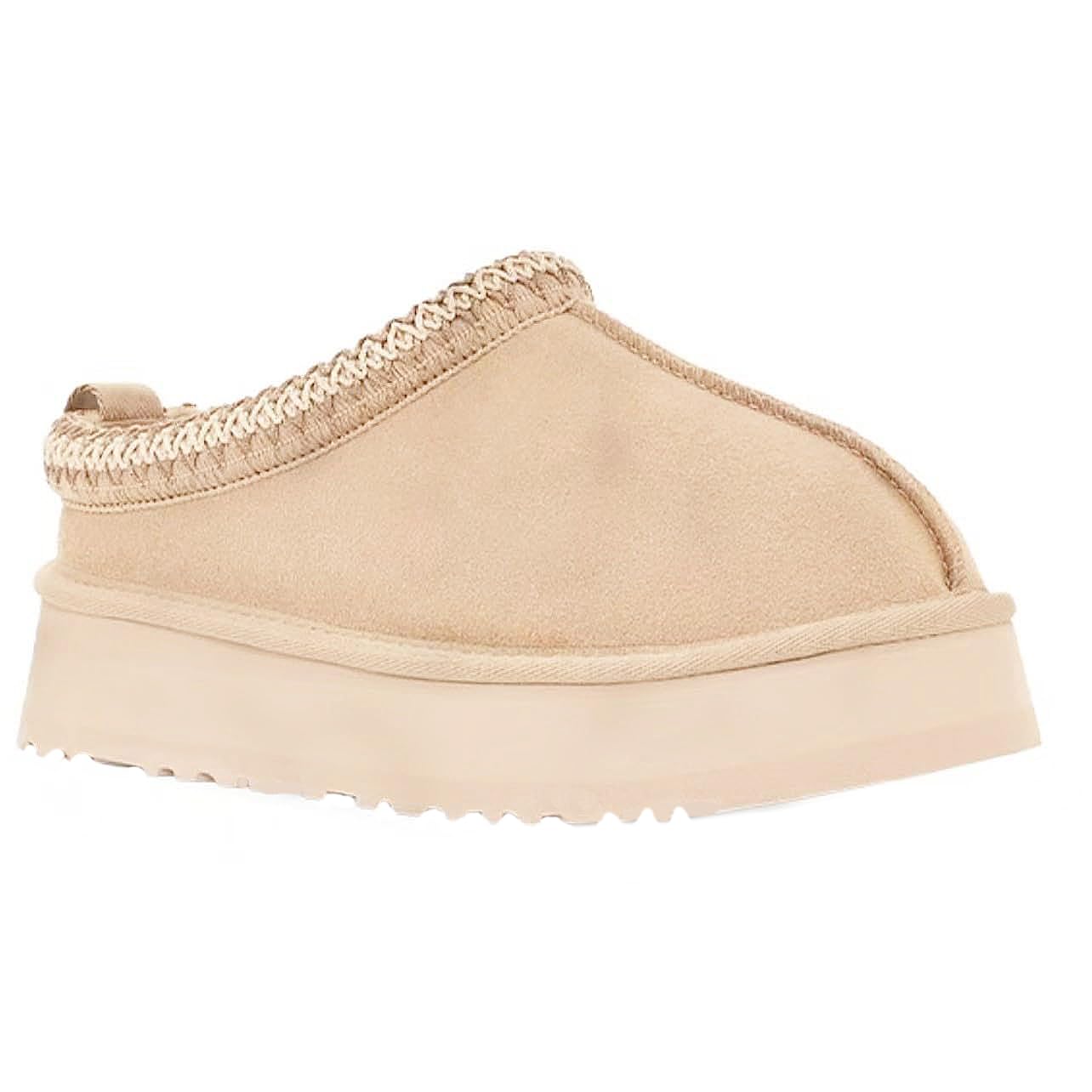 CNTAOWomen Platform Slippers Mini Boots Suede Leather Short Ankle Booties Fuzzy Fur Slip On House Shoes