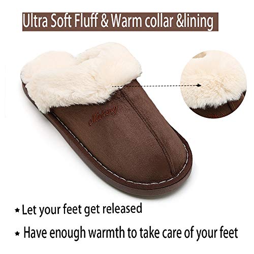 SOSUSHOE Women Slippers Fluffy Fur Slip On House Slippers Soft and Warm House Shoes for Indoor Outdoor, Deep Brown, 7-8 - Thumbnail 3