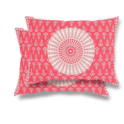 Image of RajasthaniKart Comfort Rajasthani Jaipuri Traditional Sanganeri Print 144 TC 100% Cotton Single Bedsheet with 1 Pillow Cover SB-258 (Pink)