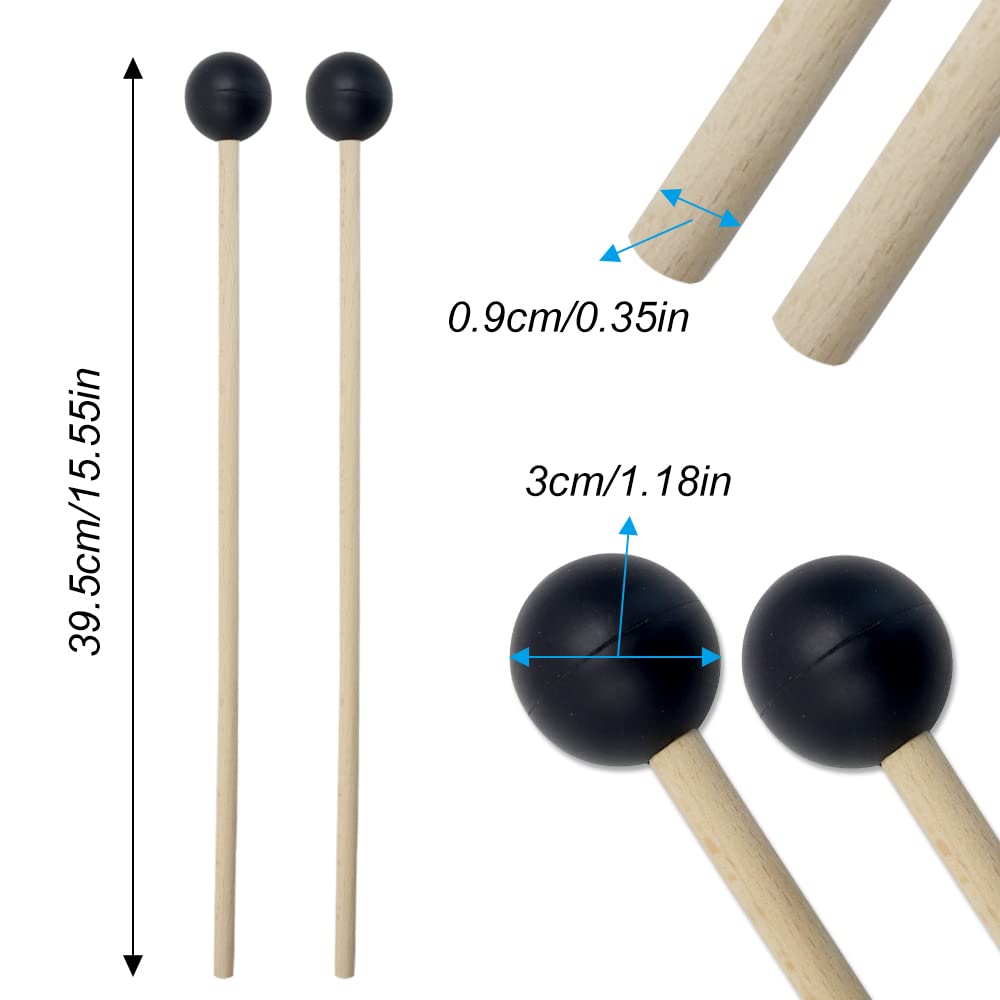 Lot de 2 paires de maillets Marimba pour xylophone, bâtons de glockenspiel, maillet de clavier, en caoutchouc noir, avec poignée en bois pour jouer des instruments de percussion