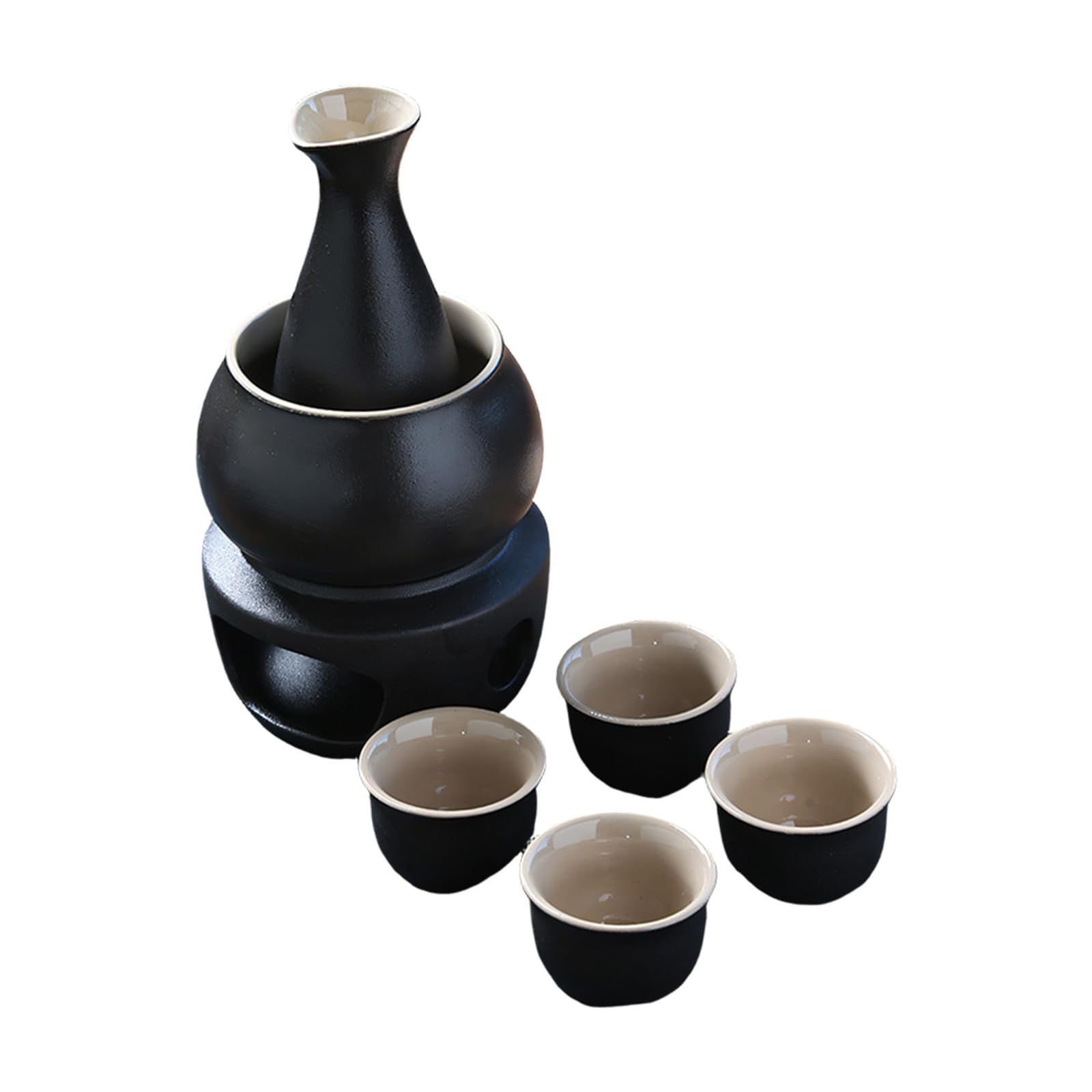 Piceioep Japanese Sake Set Ceramic Warmer Pots Carafe Bottle and 4 Small Cups Stove for Warming Liquor Beverage Ceramic Japanese Sake Set