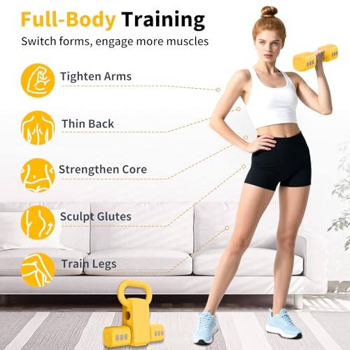 Image of Hezeyferg 2-in-1 Adjustable Dumbbells Set, 4 Levels Weight Dumbbells Set for Women Men, Each 2.2 /3.3 /4.4 /5.5lb Hand Weights with Kettlebell Form for Home Gym Exercise Training