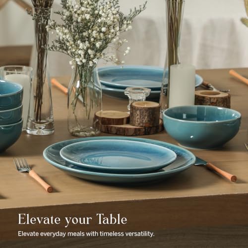 Image of Stone Lain Riley 12-Piece Dinnerware Set Stoneware, Plates and Bowls Set, Dishwasher and Microwave Safe, Dish Set for 4, Blue