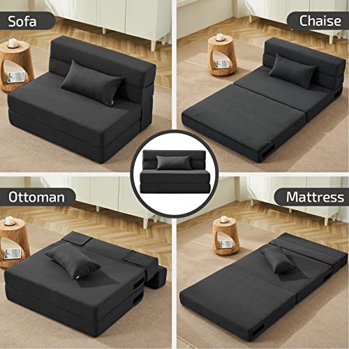Suyols Folding Sofa Bed With Pillow - Convertible Chair Floor Couch & Sleeping Mattress - Foldable Memory Foam Sleeper For Living Room/Dorm/Guest Room/Home Office/Apartment/Upstairs Loft, Dark Grey #TOP4