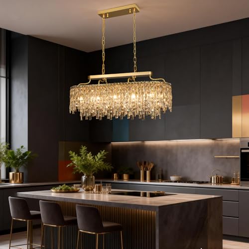 Image of 12-Light Gold Crystal Chandeliers for Dining Room Light Fixture 36 inch