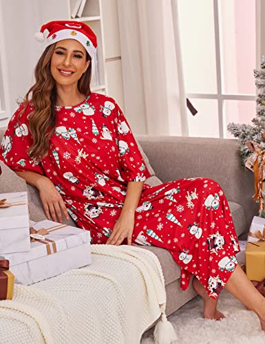 Image of Ekouaer Women's Nightgown Short Sleeve Sleepshirt Long Loungewear Casual Maxi Lounge Dress House Dresses with Pockets