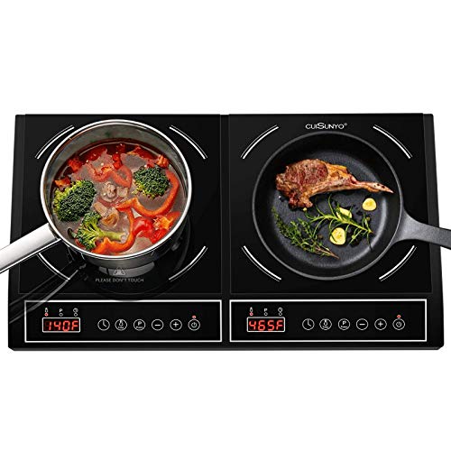 CUISUNYO Dual Induction Cooktop - Countertop Burners, 1800W Power Sharing Electric Portable Stove with Temperature and Power settings, Electric Burners for cooking with Digital Control and Timer Function
