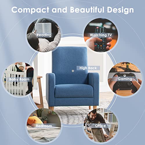 Image of COLAMY Mid-Century Modern Accent Chairs Set of 2, Fabric Upholstered Living Room Chairs with Back Pillow & Solid Wood Legs, Comfy Armchair for Living Room, Bedroom, Single Sofa, Blue