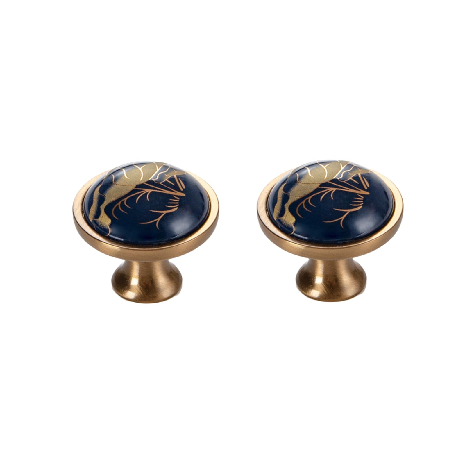 LQZAXSRDR Ceramic Cupboard Drawer Handle Knobs, Ceramic Door Knobs 2 Pcs Chinese Style Champagne Gold(33.5 * 33.5 * 31.1mm)