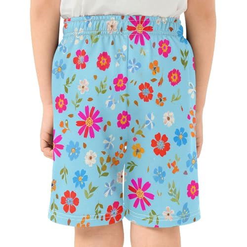 Colorful Floral Athletic Shorts with Zipper Pockets, Youth Boys Athletic Running Shorts for Summer3