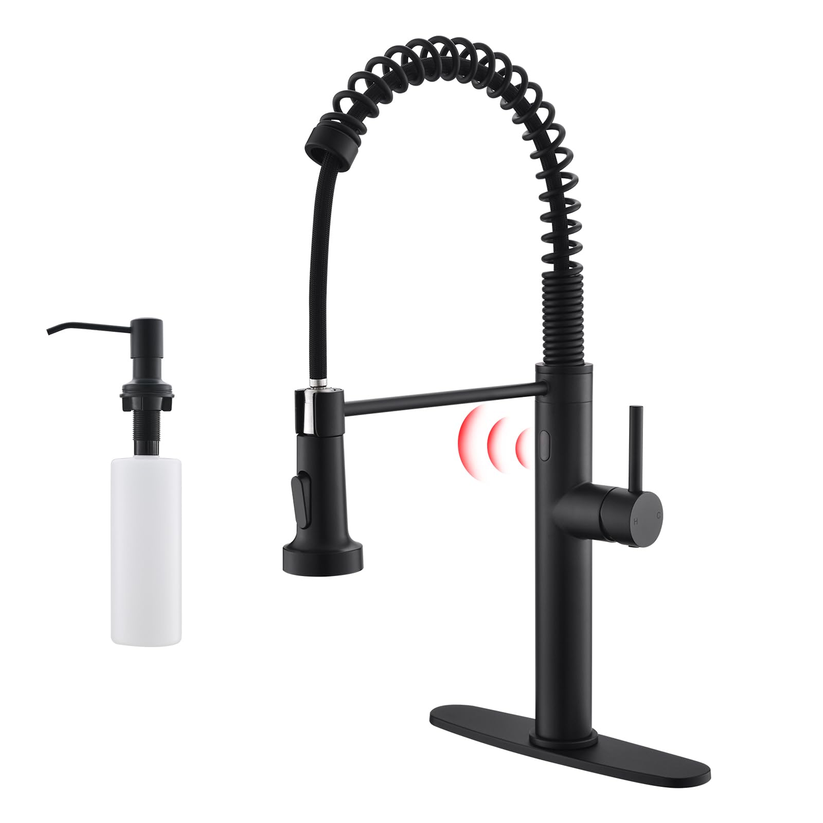 Fapully Black Touchless Motion Sensor Single Handle Faucet for Kitchen Sink with Soap Dispenser