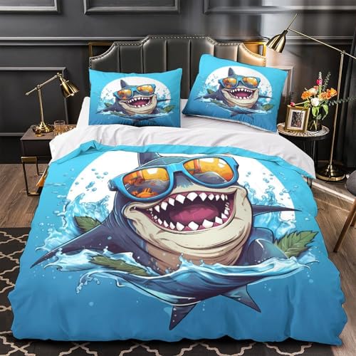 Housse de couette requin 200x200 parure lit microfibre ado