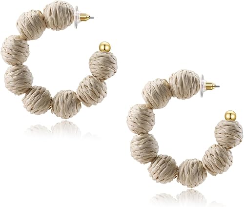 Coloridos aretes colgantes de rafia para mujer, divertidos aretes colgantes de ratán de verano para playa, vacaciones, joyería para profesores