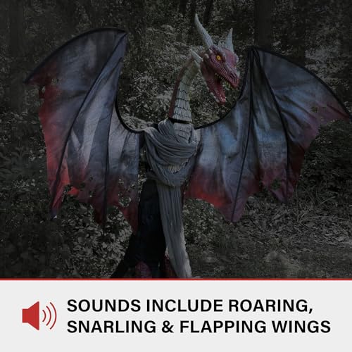 Haunted Hill Farm 6-Ft. Tall Brimstone Dragon, Motion-Activated Animatronic for Indoor or Covered Outdoor Creepy Halloween Decorations, Modern Plug-in Halloween Prop
