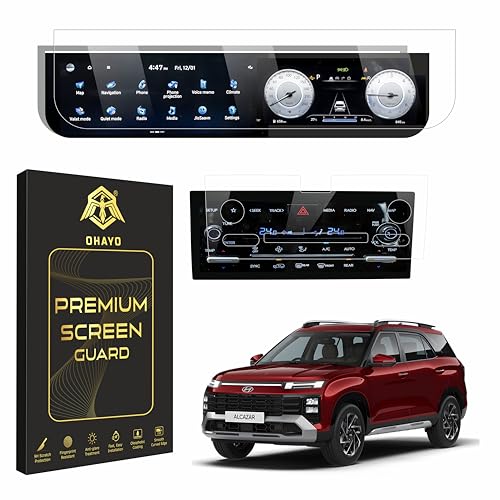 Image of OHAYO Screen Protector for New Hyundai Alcazar 2024 Facelift 10.25 Inch Dual Touchscreen Infotainment Display, Compatible with Prestige, Platinum & Signature Variants 2024-2026, 9H Hardness Military Strength Scratch Resistant HD Clear Full Coverage, Not Tempered Film