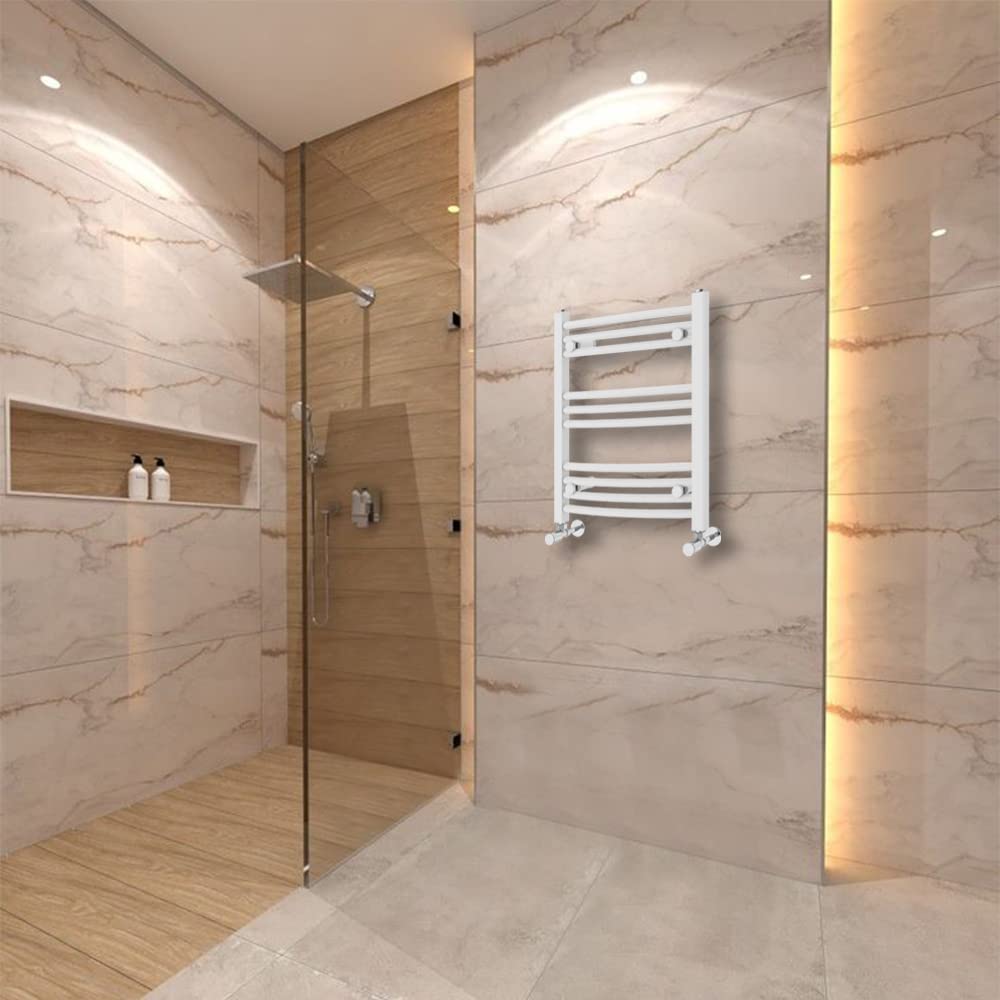 (600X500mm) Warmehaus Curved Heated Towel Rail Central Heating For Bathroom Kitchen Radiator Ladder White 5063021968167