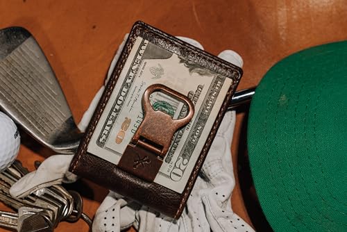 House of Jack Co. Bottle Opener Bifold Money Clip Wallet for Men, Front Pocket Card Holder with Exterior ID Window, Full Grain Cowhide Leather, Brown4
