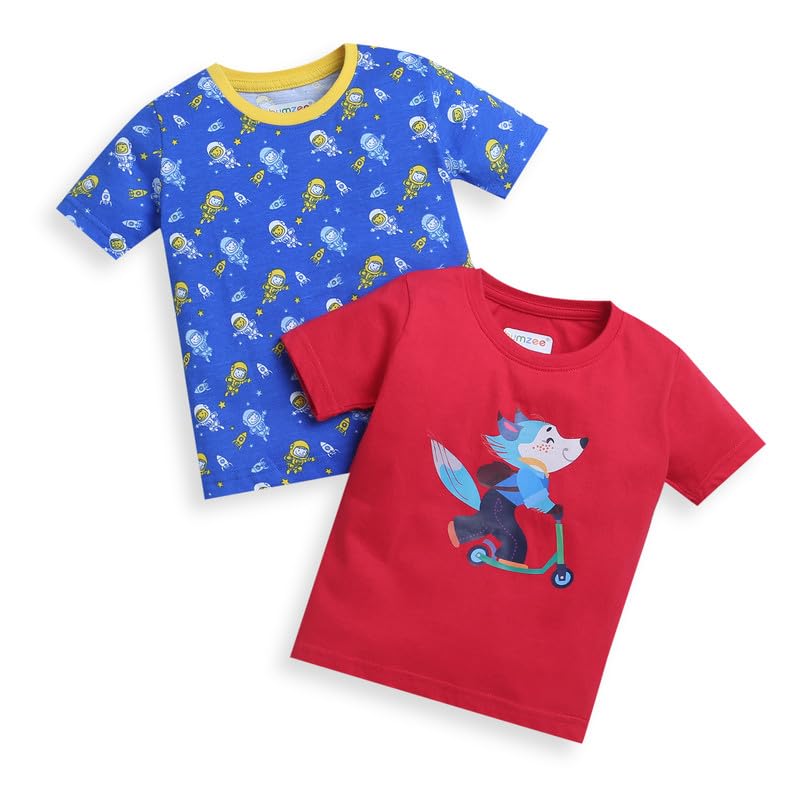 BUMZEEBlue & Red Boys Half Sleeves T-Shirts Pack of 2