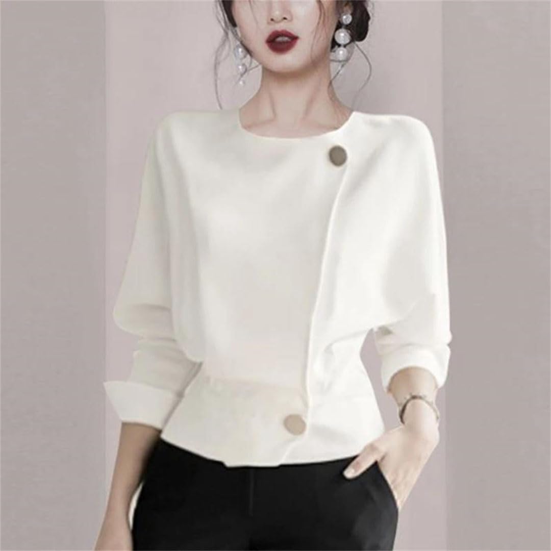 Blusa elegante de manga larga con botones sólidos para mujer