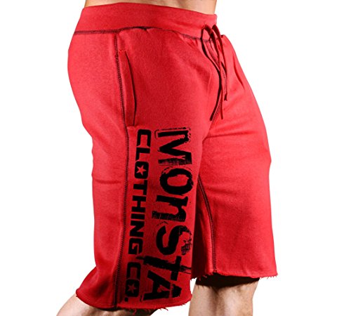 Monsta Clothing Co. Men's Workout (Monsta-Sig31) Gym Sweat Shorts (G:RD-A:BK)