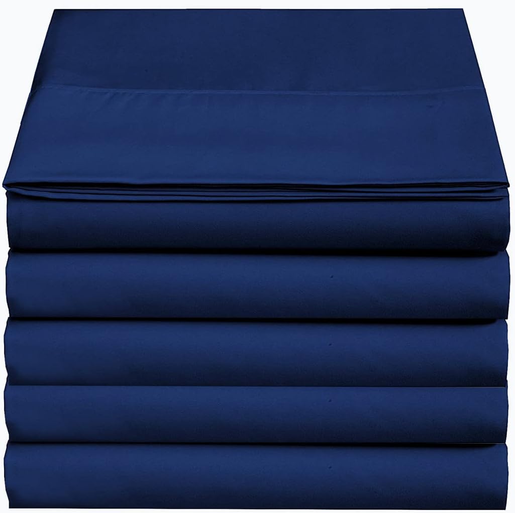 4U'LIFEFlat Sheets(5-Pack)-Ultra Soft & Comfortable Microfiber (Navy, 5-Pack Twin)