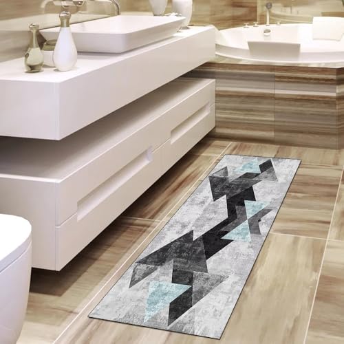 Alfombra larga para dormitorio y pasillos de diseño geométrico gris texturizado 4