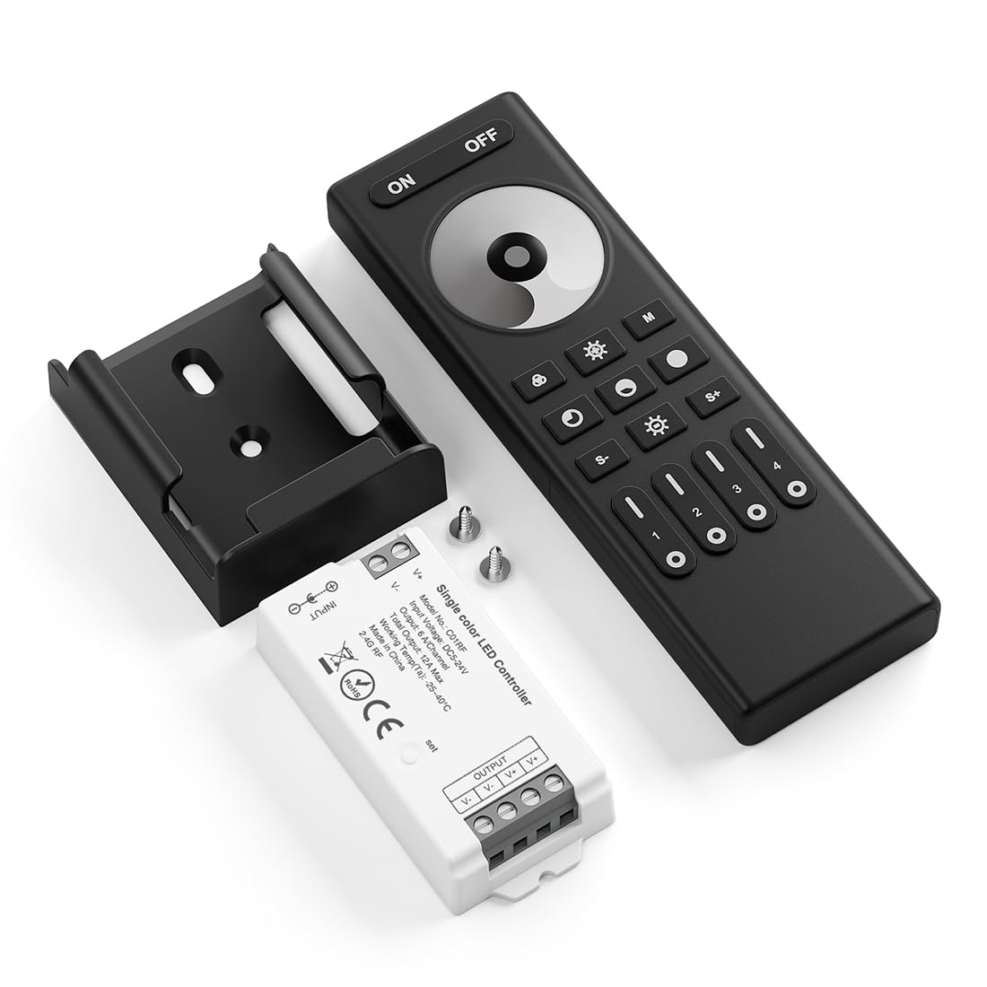 FCOB 5050SMD COB Monocromo C01RF 2.4G RF Controlador&RC01RFB Remoto Kit | 4 Zonas RF 2.4GHz Inalámbrico Control Grupo PWM COB SMD Monocolor 2pin(+V -V) Tira LED DC5V DC12V DC24V Regulable
