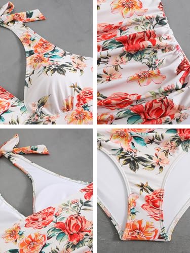 MZEAZRK One Piece Swimsuit Women Halter Backless Tummy Control Swimwear Vintage High Waisted Bathing Suit4