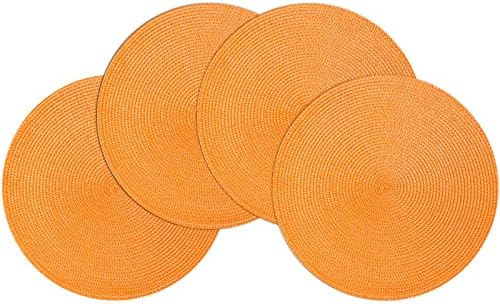 POQGLFT Round Braided Placemats Set of 4 Table Mats for Kitchen Tables Woven Washable Non-Slip Place Mats 15 Inch for Parties Christmas (Orange, 4)