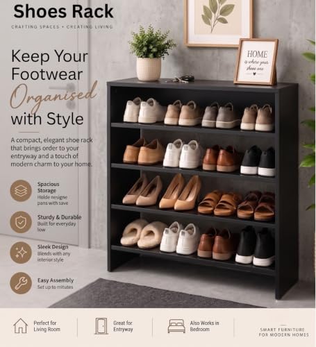Image of Spyder Craft Engineering Wood Open Shelf Shoe Organizer Shoe Cabinet for Home, Shoe Rack with Multiple Shelves, Space Saving Shoe Rack for Entryway, Living Room & Bedroom, Black, DIY Assembly