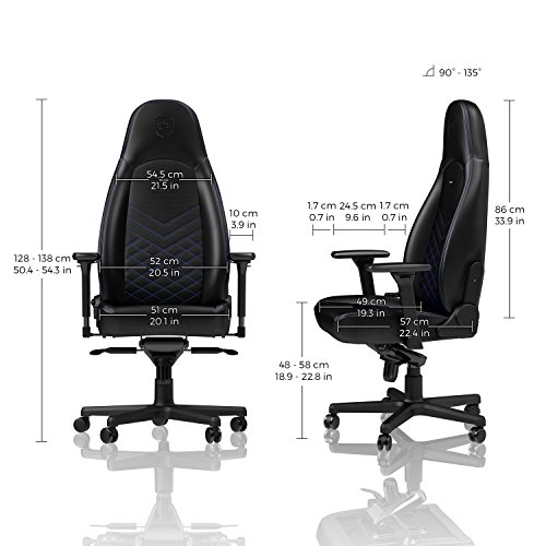 Noblechairs Icon Gaming Chair And Office Chair With Lumbar Support, Pu Faux Leather, Black/Blue #TOP2