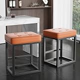 Nalupatio 24" Bar Stools Set of 2 Modern Counter Height Pu Leather Metal Backless for Kitchen Dining