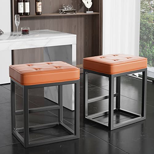 Nalupatio 24" Bar Stools Set Of 2 Modern Counter Height Pu Leather Metal Backless For Kitchen Dining Cafe Stool With Footrest (Rustic Brown) #TOP6