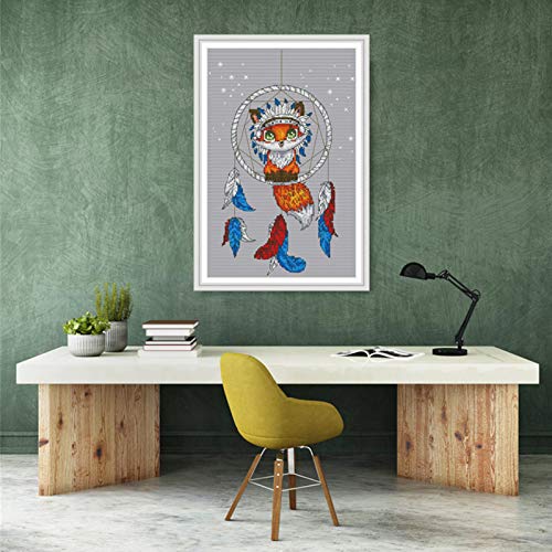 Printed Cross Stitch Kits 11CT 8X13 inch 100% Cotton DIY Embroidery Starter Kits Easy Patterns Embroidery for Girls Crafts DMC Stamped Cross-Stitch Supplies Needlework Circus Fox