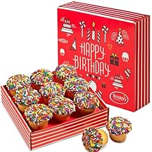 Birthday Gift Basket | Cupcakes Bakery Fresh [9 Count] | Mini Rainbow Sprinkle Cupcakes Individually Wrapped | Birthday Treats for Kids, Men, Women| Kosher, Nut Free | Sterns Bakery