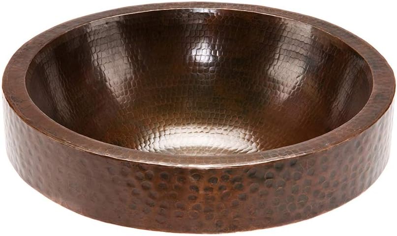 Premier Copper Products VR17SKDB 17-Inch Round Skirted Vessel Hammered Copper Sink, Oil Rubbed Bronze