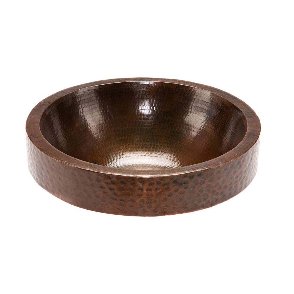 Premier Copper Products VR17SKDB 17-Inch Round Skirted Vessel Hammered Copper Sink, Oil Rubbed Bronze